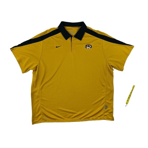 Nike Dri-Fit Men Yellow Short Sleeve Pullover Polo Sz 3XL Missouri Tigers Logo - Picture 1 of 7